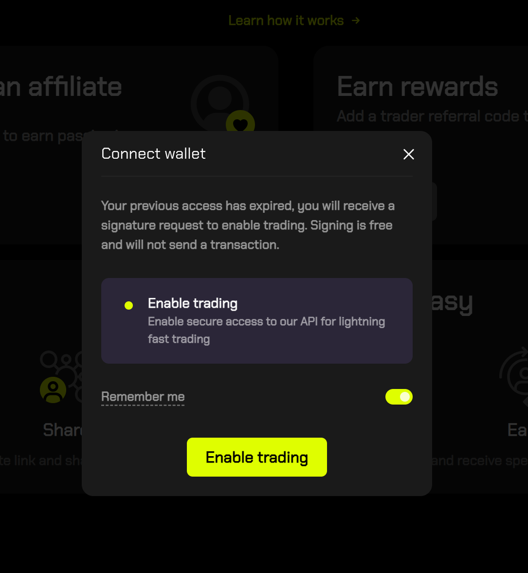 Enable trading dialog