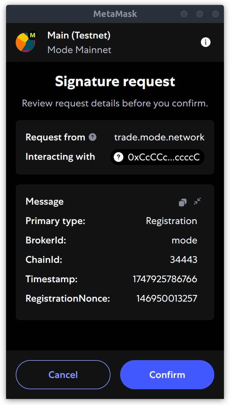 Sign in request on metamask