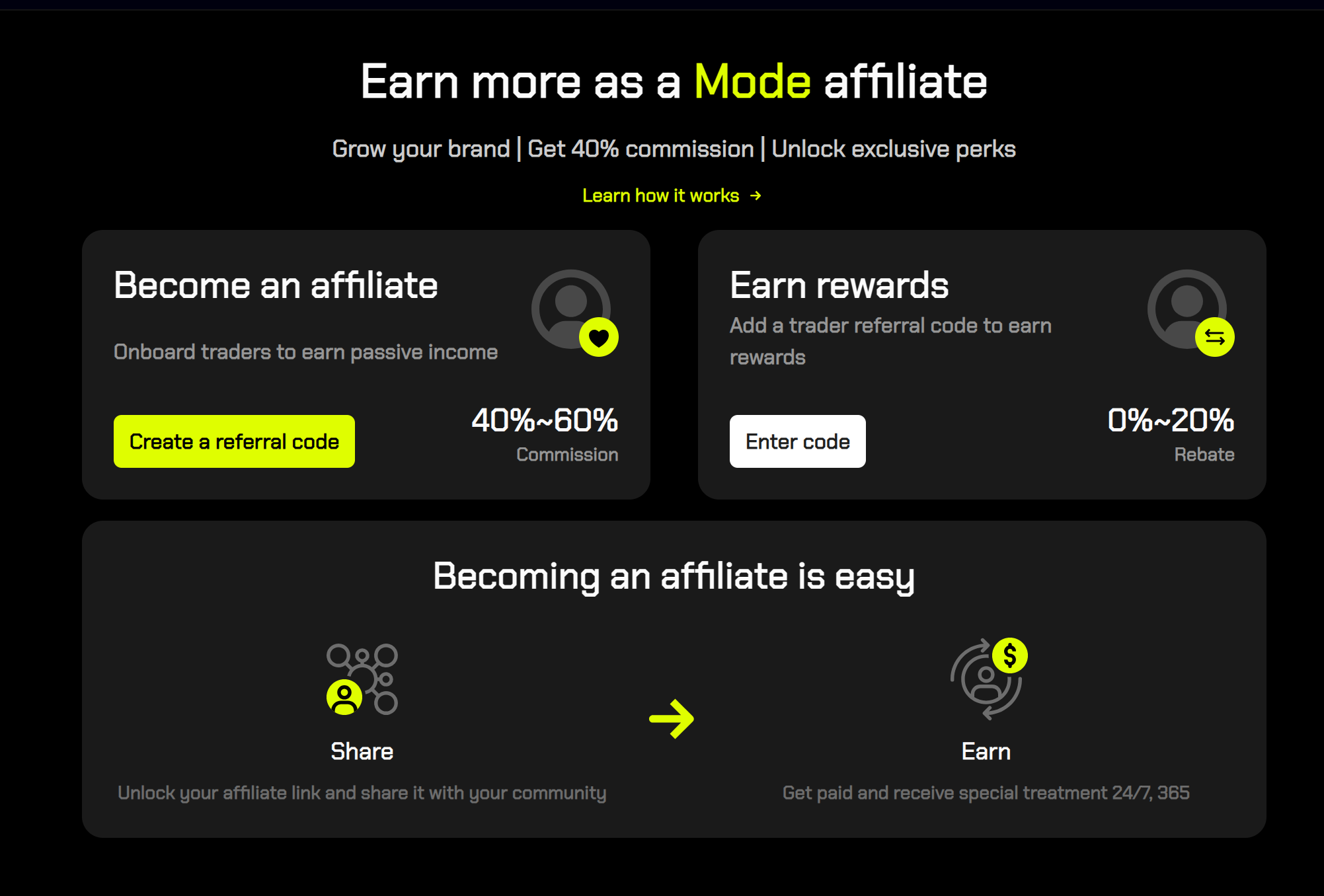 Create referral code button