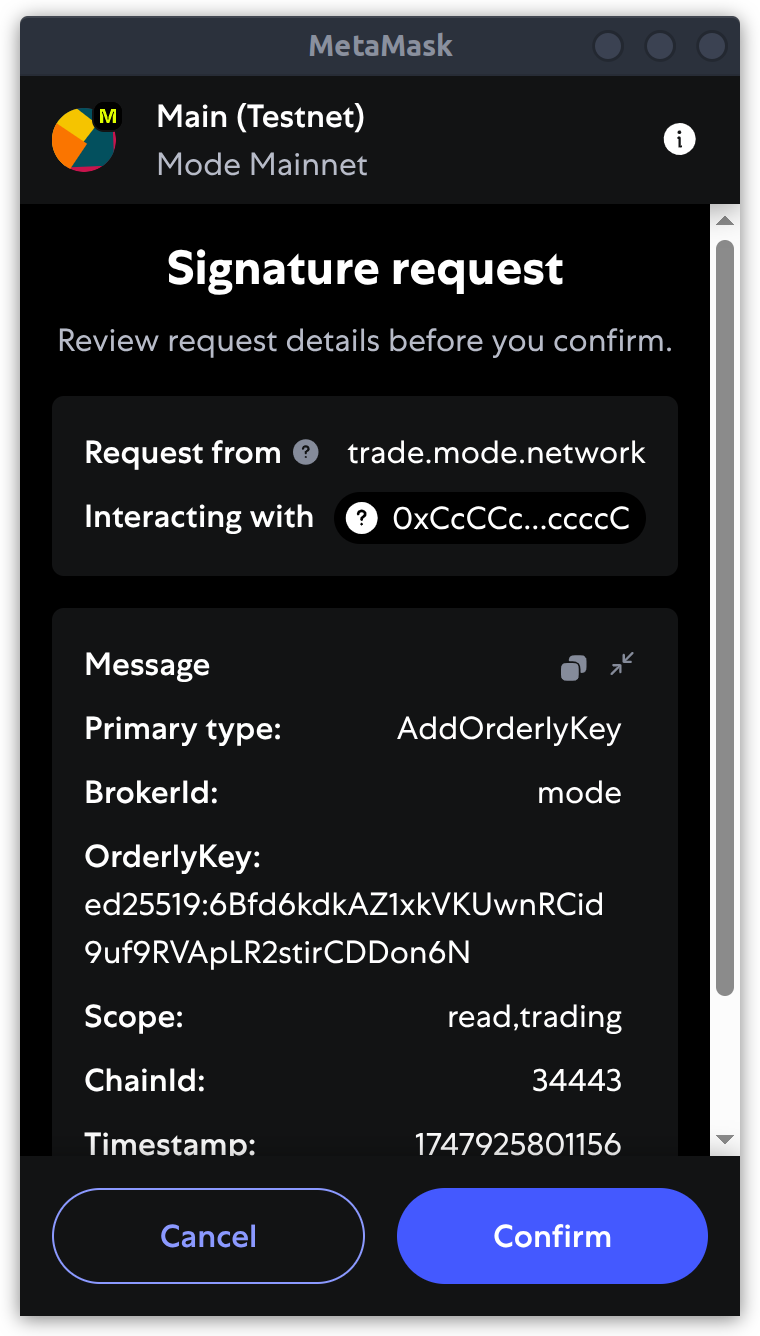 Enable trading request on metamask